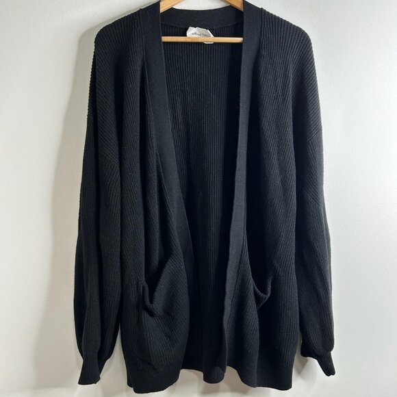 Wilfred Free Aritzia Sweater Womens L Black Wool Chunky Open Cardigan Ribbed - Picture 1 of 10